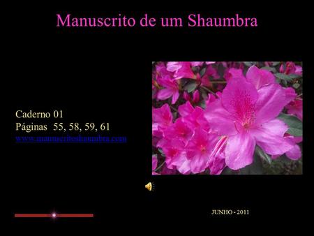 Manuscrito de um Shaumbra Caderno 01 Páginas 55, 58, 59, 61 www.manuscritoshaumbra.com JUNHO - 2011.