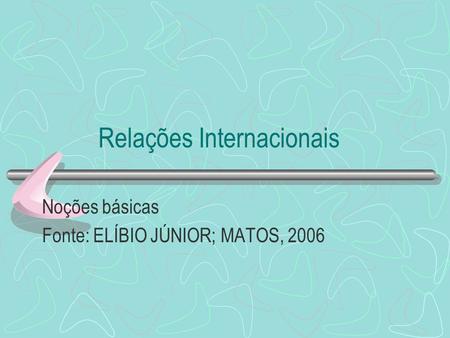 Relações Internacionais Noções básicas Fonte: ELÍBIO JÚNIOR; MATOS, 2006.