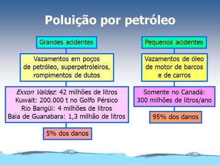Poluição por petróleo O petróleo vaza e se espalha no mar ou no rio