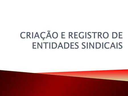 CRIAÇÃO E REGISTRO DE ENTIDADES SINDICAIS