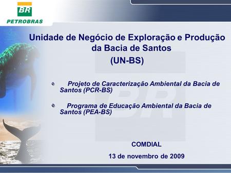 Unidade de Negócio de Exploração e Produção da Bacia de Santos (UN-BS) COMDIAL 13 de novembro de 2009 Projeto de Caracterização Ambiental da Bacia de Santos.