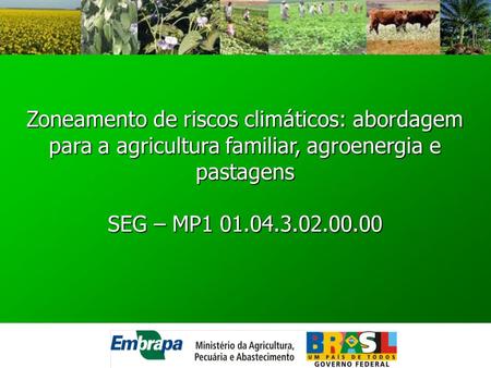 Zoneamento de riscos climáticos: abordagem para a agricultura familiar, agroenergia e pastagens SEG – MP1 01.04.3.02.00.00.