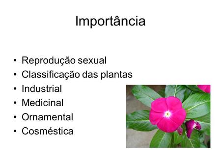 Importância Reprodução sexual Classificação das plantas Industrial