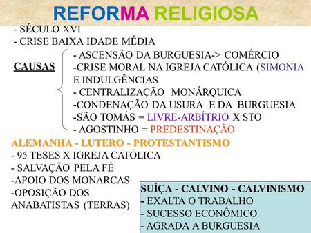 REFORMA RELIGIOSA - SÉCULO XVI - CRISE BAIXA IDADE MÉDIA CAUSAS