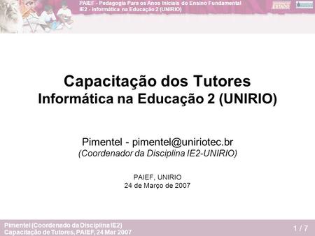 Capacitação dos Tutores Informática na Educação 2 (UNIRIO)