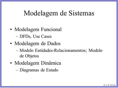 Modelagem de Sistemas Modelagem Funcional Modelagem de Dados