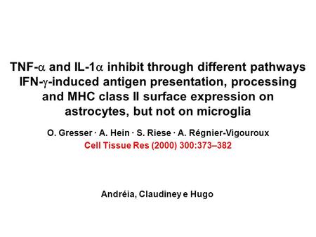 TNF- and IL-1 inhibit through different pathways IFN- -induced antigen presentation, processing and MHC class II surface expression on astrocytes, but.