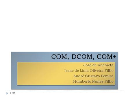 COM, DCOM, COM+ José de Anchieta Isaac de Lima Oliveira Filho