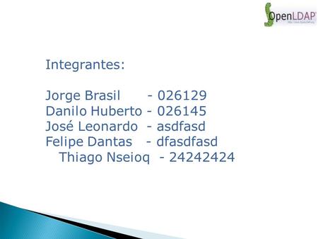 Integrantes: Jorge Brasil - 026129 Danilo Huberto - 026145 José Leonardo - asdfasd Felipe Dantas - dfasdfasd Thiago Nseioq - 24242424.