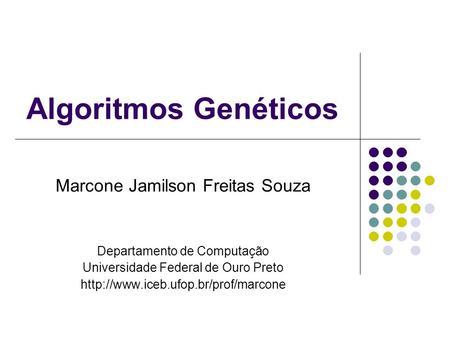 Algoritmos Genéticos Marcone Jamilson Freitas Souza