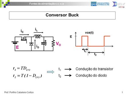 Conversor Buck VO iL iC iD t1 Condução do transistor