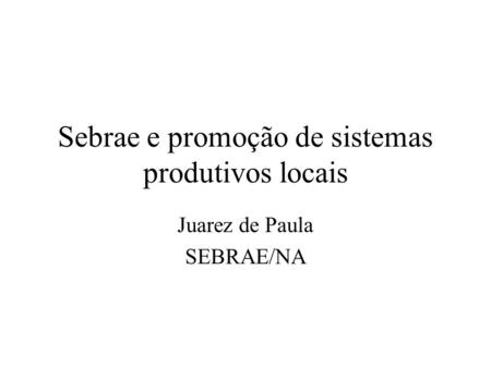 Sebrae e promoção de sistemas produtivos locais Juarez de Paula SEBRAE/NA.