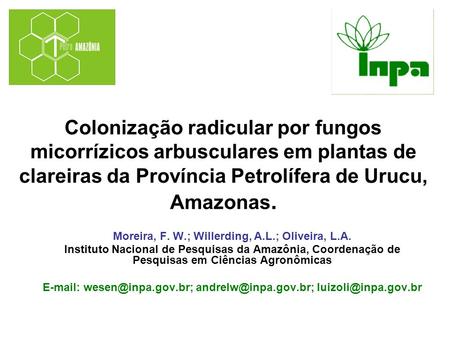 Colonização radicular por fungos micorrízicos arbusculares em plantas de clareiras da Província Petrolífera de Urucu, Amazonas. Moreira, F. W.; Willerding,