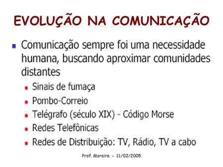 Prof. Moreira - 11/02/2005 EVOLUÇÃO NA COMUNICAÇÃO.