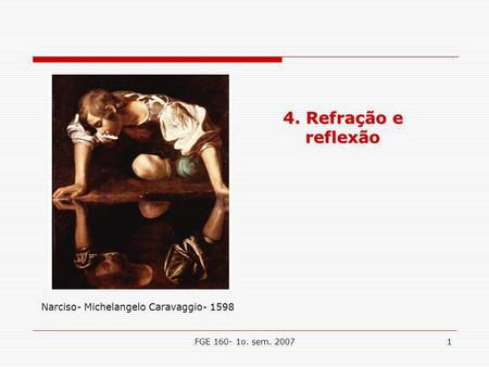 4. Refração e reflexão Narciso- Michelangelo Caravaggio- 1598