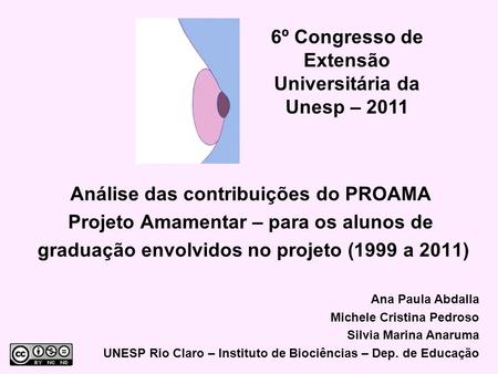 Análise das contribuições do PROAMA Projeto Amamentar – para os alunos de graduação envolvidos no projeto (1999 a 2011) Ana Paula Abdalla Michele Cristina.