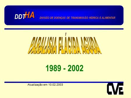 HA DDT DIVISÃO DE DOENÇAS DE TRANSMISSÃO HÍDRICA E ALIMENTAR 1989 - 2002 Atualização em 10.02.2003.