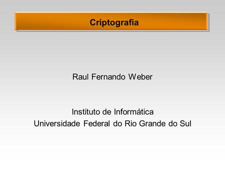 Criptografia Raul Fernando Weber Instituto de Informática
