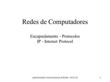 Administração e Gerenciamento de Redes - SCE 2381 Redes de Computadores Encapsulamento - Protocolos IP - Internet Protocol.