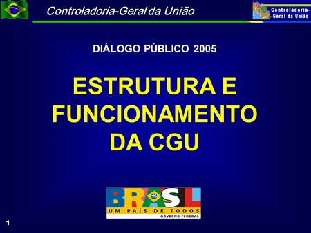 Controladoria-Geral da União 1 DIÁLOGO PÚBLICO 2005 ESTRUTURA E FUNCIONAMENTO DA CGU.