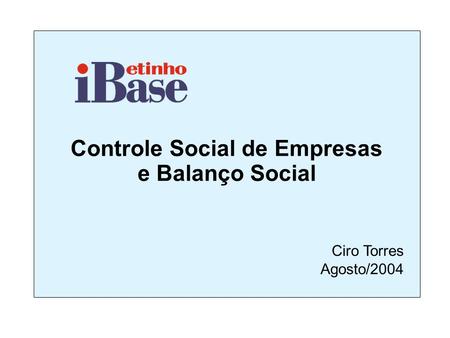Controle Social de Empresas e Balanço Social