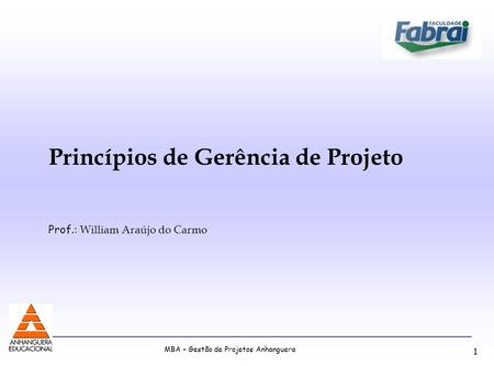 Princípios de Gerência de Projeto Prof.: William Araújo do Carmo