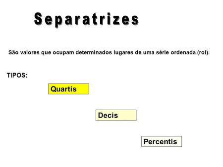 Separatrizes Quartis Decis Percentis TIPOS: