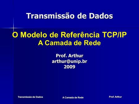 Transmissão de Dados O Modelo de Referência TCP/IP A Camada de Rede