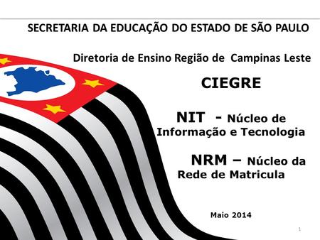 1 SECRETARIA DA EDUCAÇÃO DO ESTADO DE SÃO PAULO Diretoria de Ensino Região de Campinas Leste CIEGRE NIT - Núcleo de Informação e Tecnologia NRM – Núcleo.