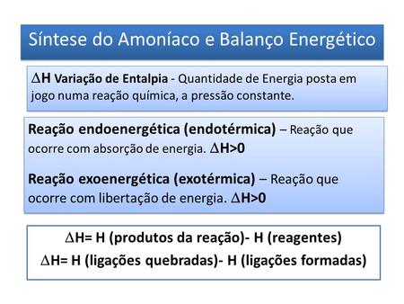 Síntese do Amoníaco e Balanço Energético