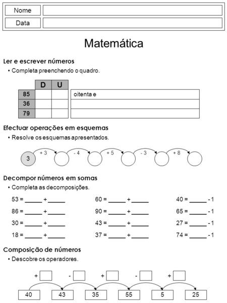 Matemática D U Nome Data Ler e escrever números