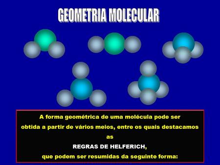 GEOMETRIA MOLECULAR A forma geométrica de uma molécula pode ser