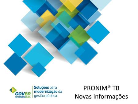 PRONIM® TB Novas Informações. Objetivos Abordagem do Treinamento Apresentar as funcionalidades incorporadas ao PRONIM® TB na versão 515.05.03 por meio.