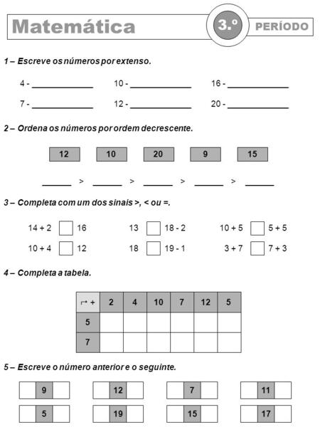 Matemática 3.º PERÍODO 1 – Escreve os números por extenso.