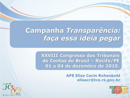 Campanha Transparência: faça essa ideia pegar APE Elisa Cecin Rohenkohl XXVIII Congresso dos Tribunais de Contas do Brasil – Recife/PE.