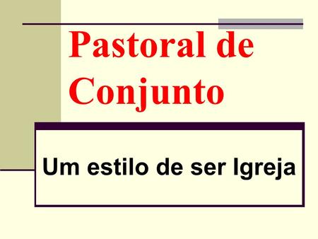 Pastoral de Conjunto Um estilo de ser Igreja.