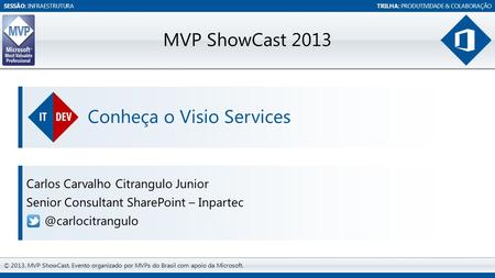 SESSÃO: INFRAESTRUTURATRILHA: PRODUTIVIDADE & COLABORAÇÃO © 2013, MVP ShowCast. Evento organizado por MVPs do Brasil com apoio da Microsoft. MVP ShowCast.