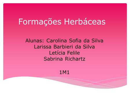 Formações Herbáceas Alunas: Carolina Sofia da Silva Larissa Barbieri da Silva Letícia Felile Sabrina Richartz 1M1.