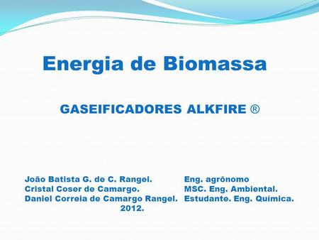Energia de Biomassa GASEIFICADORES ALKFIRE ®