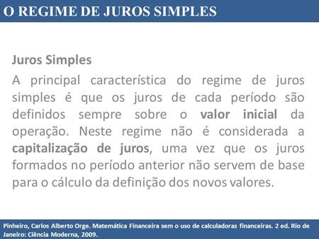 O REGIME DE JUROS SIMPLES