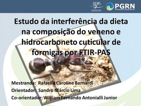 Estudo da interferência da dieta na composição do veneno e hidrocarboneto cuticular de formigas por FTIR-PAS Mestranda: Rafaella Caroline Bernardi Orientador: