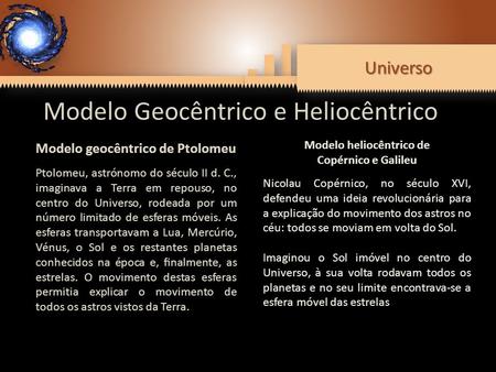 Modelo geocêntrico de Ptolomeu Modelo heliocêntrico de