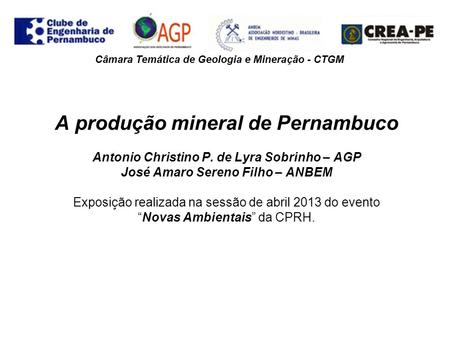 A produção mineral de Pernambuco Antonio Christino P