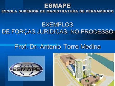 ESMAPE ESCOLA SUPERIOR DE MAGISTRATURA DE PERNAMBUCO EXEMPLOS DE FORÇAS JURÍDICAS NO PROCESSO Prof. Dr. Antonio Torre Medina.