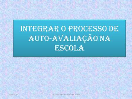 Integrar o processo de auto-avaliação na escola Eulália Gameiro de Sousa Nunes05-05-20141.