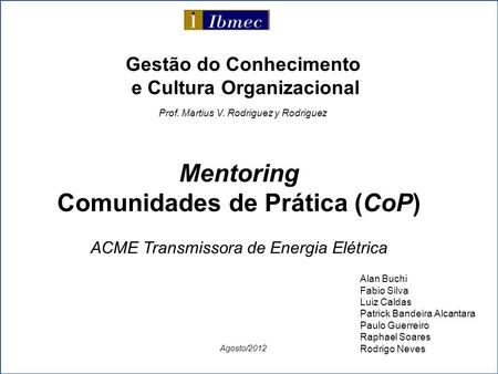 Mentoring Comunidades de Prática (CoP)