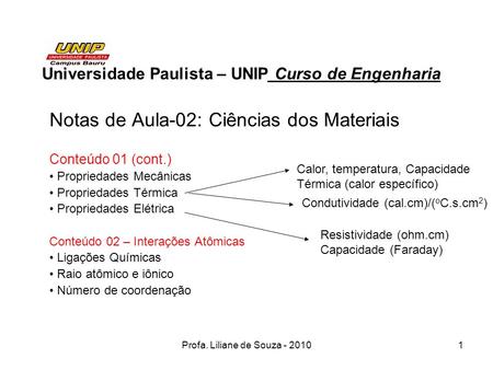 Universidade Paulista – UNIP Curso de Engenharia