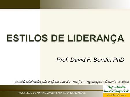 ESTILOS DE LIDERANÇA Prof. David F. Bomfin PhD