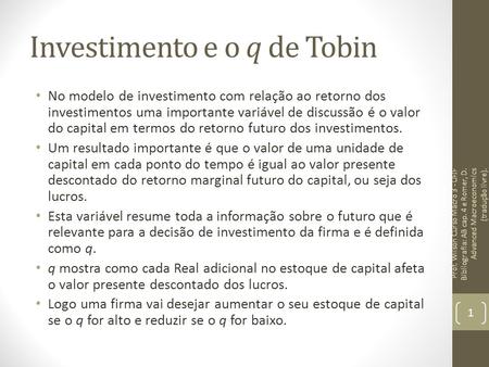 Investimento e o q de Tobin