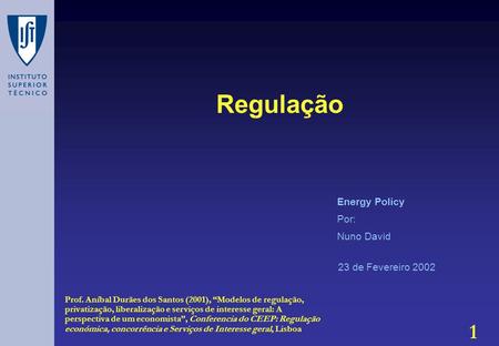 Regulação Energy Policy Por: Nuno David 23 de Fevereiro 2002